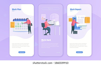 Onboard screen with office business environment, Flat design about work plan, work hard, work report illustration for business concept