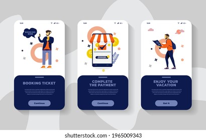 Onboarding app UI, Illustration of Onboarding Screen User Interface Kit. Travel app. Modern UX, UI screen template for mobile app, Journey, Traveler, mobile app templates concept. 