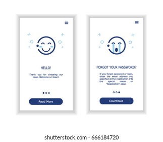 Onboarding app, web concept design for mobile apps in flat style. Interface UI, UX, GUI screen template, Creative vector Illustration. Emoji