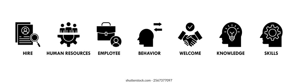 Onboarding banner web icon vector illustration concept for human resources business industry to introduce newly hired employee into an organization with behavior, welcome, knowledge, and skills icon