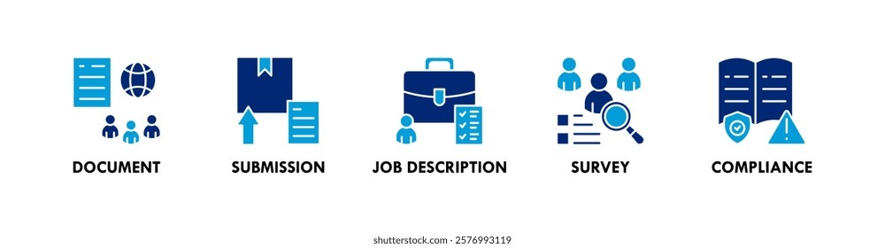 Onboarding banner web icon vector illustration concept with icons of document, submission, job description, survey, and compliance