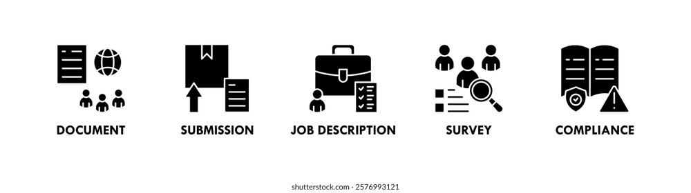 Onboarding banner web icon vector illustration concept with icons of document, submission, job description, survey, and compliance