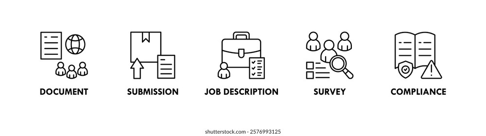 Onboarding banner web icon vector illustration concept with icons of document, submission, job description, survey, and compliance