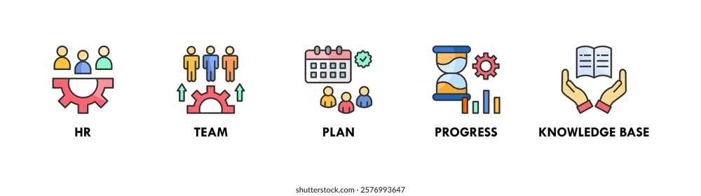 Onboarding banner web icon vector illustration concept with icons of hr, team, plan, progress, and knowledge base