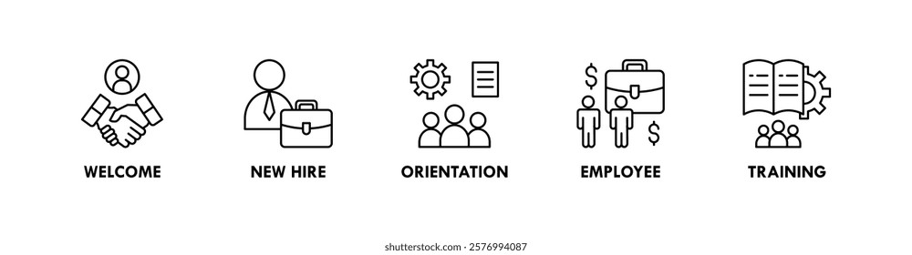 Onboarding banner web icon vector illustration concept with icons of welcome, new hire, orientation, employee, and training