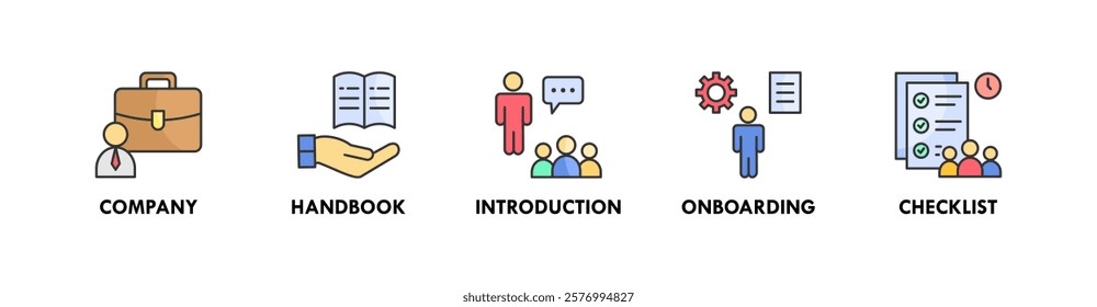 Onboarding banner web icon vector illustration concept with icons of company, handbook, introduction, onboarding, and checklist