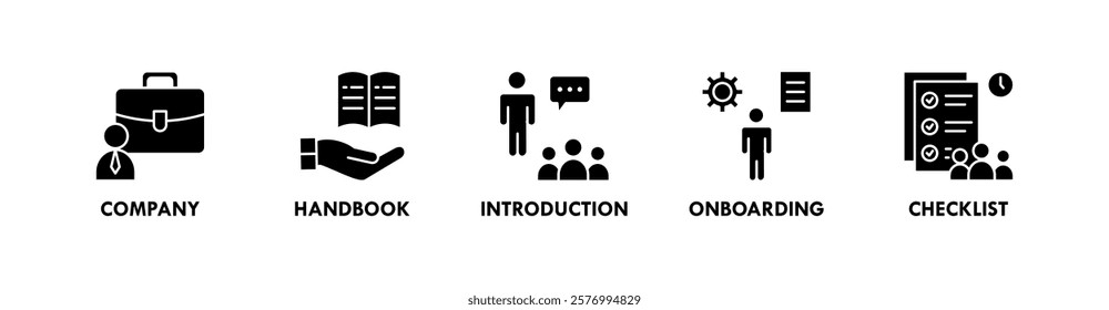 Onboarding banner web icon vector illustration concept with icons of company, handbook, introduction, onboarding, and checklist