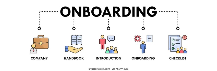 Onboarding banner web icon vector illustration concept with icons of company, handbook, introduction, onboarding, and checklist