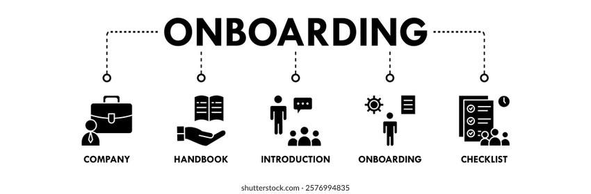 Onboarding banner web icon vector illustration concept with icons of company, handbook, introduction, onboarding, and checklist