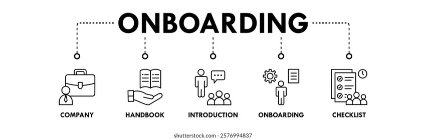 Onboarding banner web icon vector illustration concept with icons of company, handbook, introduction, onboarding, and checklist