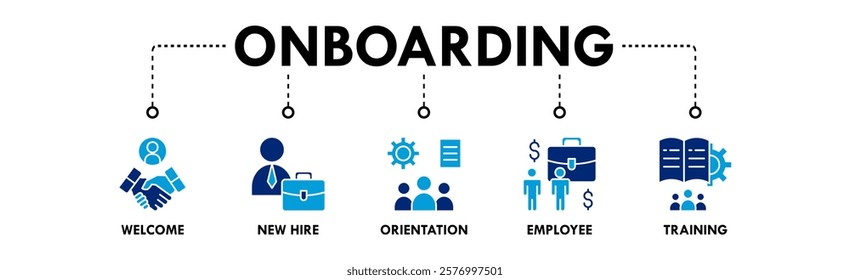 Onboarding banner web icon vector illustration concept with icons of welcome, new hire, orientation, employee, and training