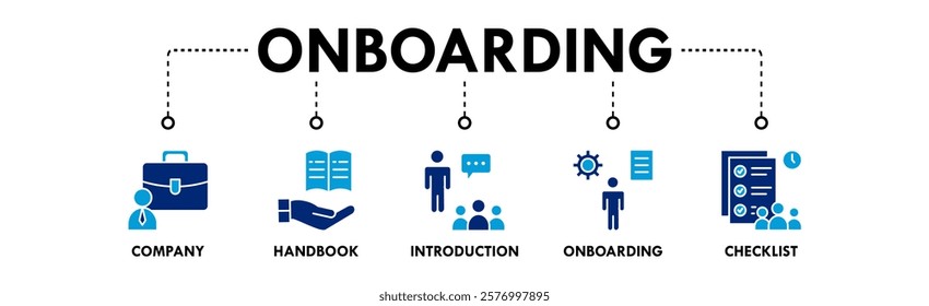 Onboarding banner web icon vector illustration concept with icons of company, handbook, introduction, onboarding, and checklist