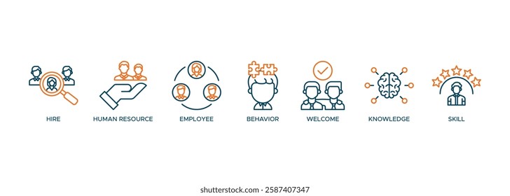 Onboarding banner web icon vector illustration concept for human resources business industry to introduce newly hired employee into an organization with behavior, welcome, knowledge, and skills icon