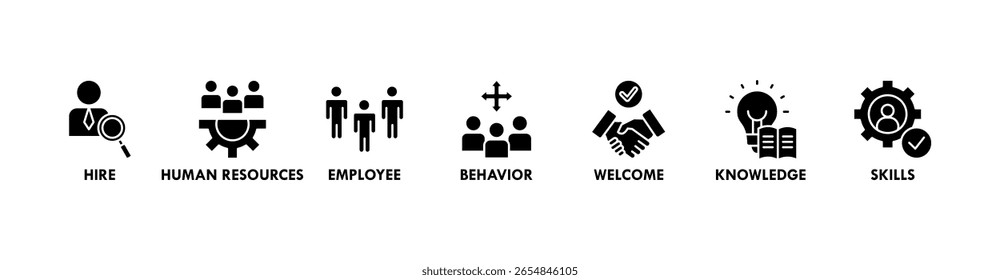 Onboarding banner web icon vector illustration concept for human resources business industry to introduce newly hired employee into an organization with behavior, welcome, knowledge, and skills icon