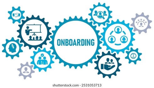 Onboarding concept banner web website icon vector illustration concept with icons of hire, human resources, employee, behavior, welcome, knowledge, skill, on white background,