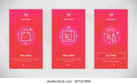 Onboarding design concept for app store. Modern vector outline mobile app design set of app shop. Onboarding screens for apps buying