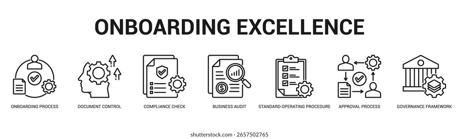 Onboarding Excellence Modern and clean web banner illustration featuring thematic icons for visual communication