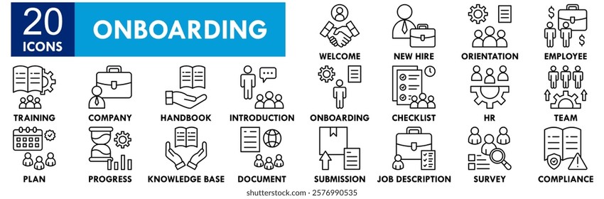 Onboarding icon collection set. Containing design employee, business, onboarding, job, management