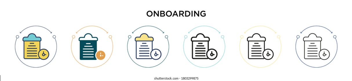 Onboarding icon in filled, thin line, outline and stroke style. Vector illustration of two colored and black onboarding vector icons designs can be used for mobile, ui, web