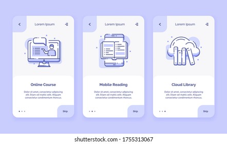 Onboarding icon online course mobile reading cloud library for campaign mobile apps home landing page template with outline style flat design vector