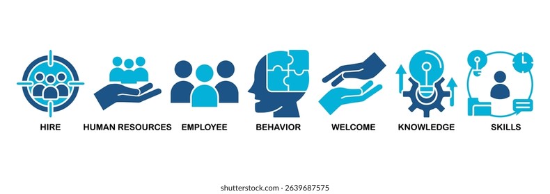 Onboarding icon set vector illustration concept for human resources business industry to introduce newly hired employee into an organization with behavior, welcome, knowledge, and skills icon