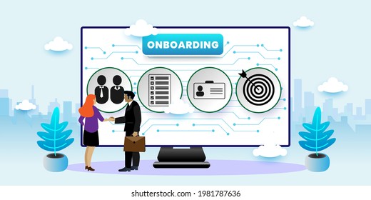 Onboarding Process Business concept. Onboarding Concept With icons. Cartoon Vector People Illustration