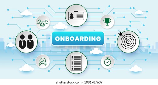 Onboarding Process Business concept. Onboarding Concept With icons. Cartoon Vector People Illustration