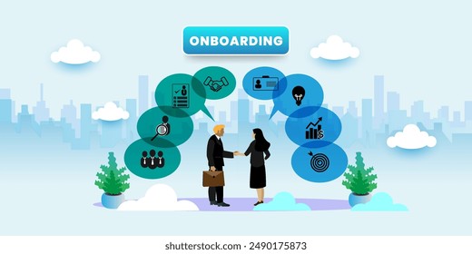 Onboarding Process Business concept. Onboarding Concept With icons. Cartoon Vector People Illustration	