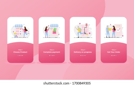 Onboarding screen mobile app for online shop and delivery services. Flat illustration for design e-commerce start up.