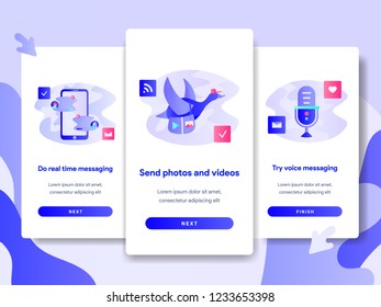 Onboarding screen page template of Chat Messaging App Concept. Modern flat design concept of web page design for website and mobile website.Vector illustration