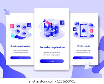 Onboarding screen page template of Weather App Concept. Modern flat design concept of web page design for website and mobile website.Vector illustration