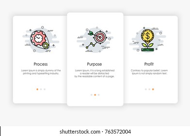 Onboarding screens design in business concept. Modern and simplified vector illustration, Template for mobile apps.