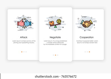 Onboarding screens design in business concept. Modern and simplified vector illustration, Template for mobile apps.