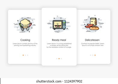 Onboarding screens design in Food and Cooking concept. Modern and simplified vector illustration, Template for mobile apps.