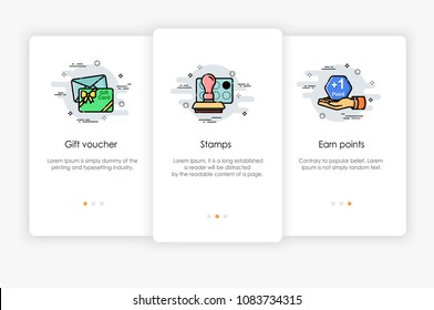 Onboarding screens design in gift and award concept. Modern and simplified vector illustration, Template for mobile apps.