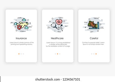 Onboarding screens design in healthcare concept. Modern and simplified vector illustration, Template for mobile apps.
