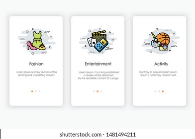 Onboarding screens design in life style concept. Modern and simplified vector illustration, Template for mobile apps.
