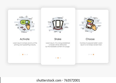 Onboarding screens design in mobile action concept. Modern and simplified vector illustration, Template for mobile apps.