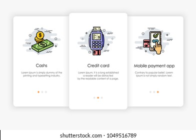 Onboarding screens design in payment concept. Modern and simplified vector illustration, Template for mobile apps. svg