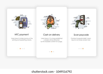 Onboarding screens design in payment concept. Modern and simplified vector illustration, Template for mobile apps.
