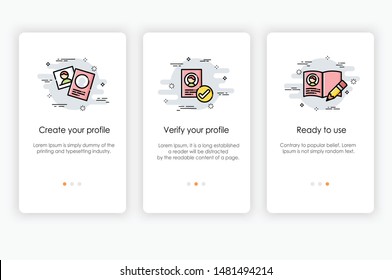 Onboarding screens design in profile concept. Modern and simplified vector illustration, Template for mobile apps.