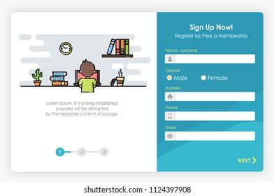 Onboarding screens design in Register icon and form. Modern and simplified vector illustration, Template for Website and apps.