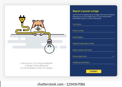 Onboarding screens design in report a power outage and form. Modern and simplified vector illustration, Template for Website and apps.