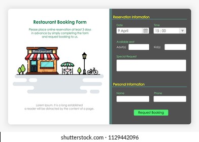 Onboarding screens design in Restaurant booking form and icon. Modern and simplified vector illustration, Template for Website and apps.