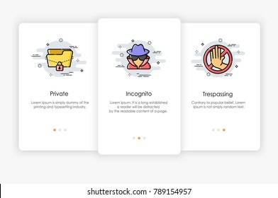 Onboarding screens design in security concept. Modern and simplified vector illustration, Template for mobile apps.
