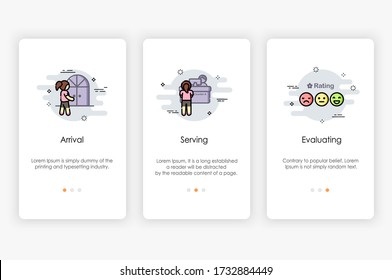 Onboarding screens design in service of process concept.  Modern and simplified vector illustration, Template for mobile apps.