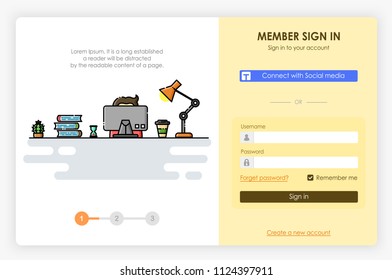 Onboarding screens design in Sign in icon and form. Modern and simplified vector illustration, Template for Website and apps.