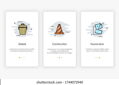 Onboarding screens design in something went wrong  concept. Modern and simplified vector illustration, Template for mobile apps.