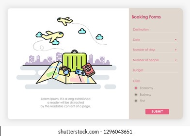 Onboarding screens design in Travel booking form and icon. Modern and simplified vector illustration, Template for Website and apps.