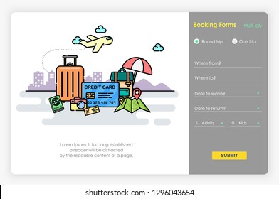 Onboarding screens design in Travel booking form and icon. Modern and simplified vector illustration, Template for Website and apps.